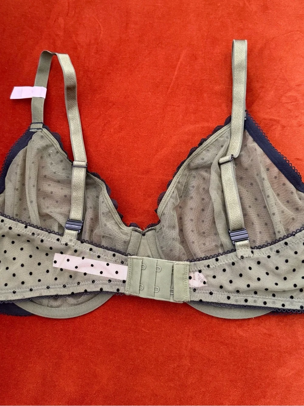 Victoria Tease NWT Unlined Woodland Green Polka Dot Demi Bra 38DD